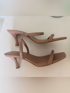 Express Brown Double-Strap Square-Toe Slide Heels